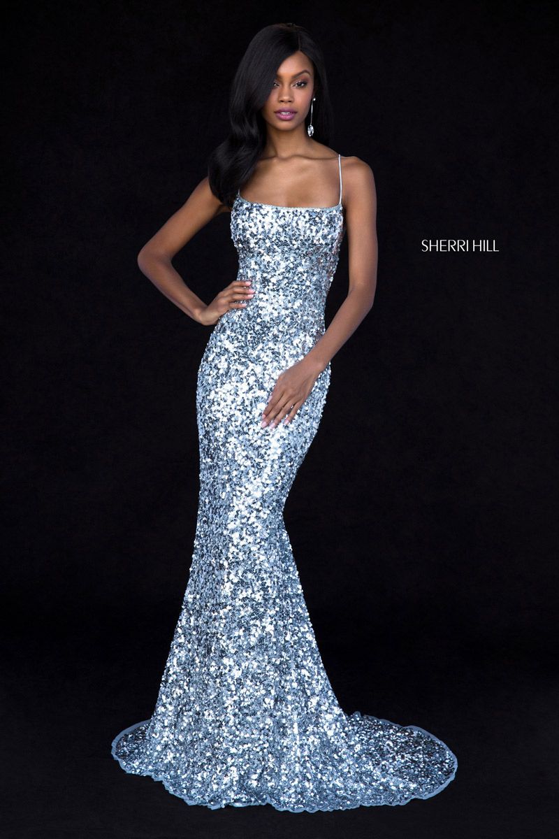 French Novelty: Sherri Hill 51783 Open Laceup Back Sequin Gown