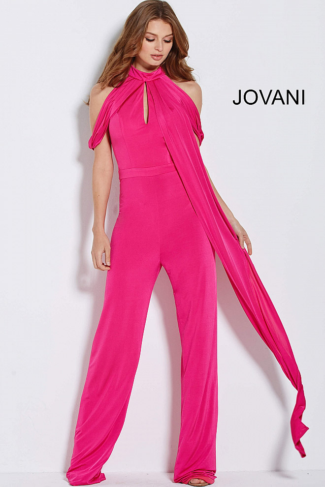French Novelty Jovani 51785 Off Shoulder Keyhole Prom Jumpsuit