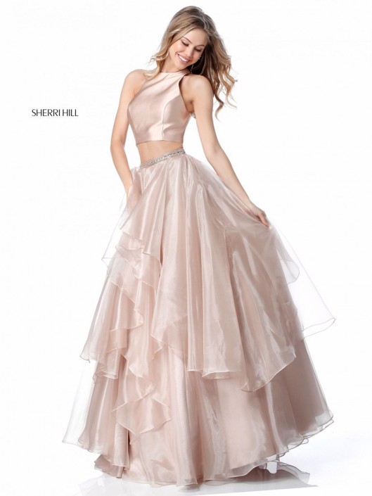 size 0 nude sherri hill 51960 2 piece tiered prom dress french novelty size 0 prom dress