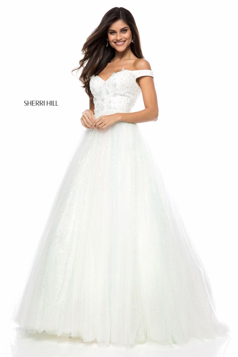 sherri hill off the shoulder ball gown