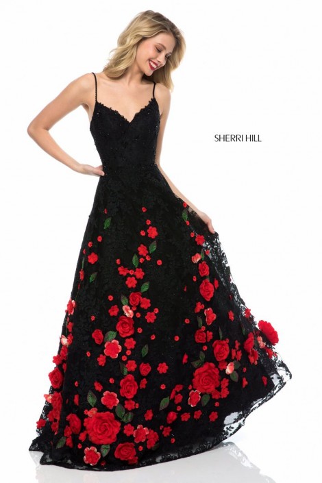 Black Dress With Red Roses Prom on Sale ...