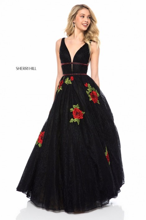 black and red rose prom dress