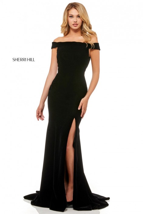 velvet off the shoulder gown