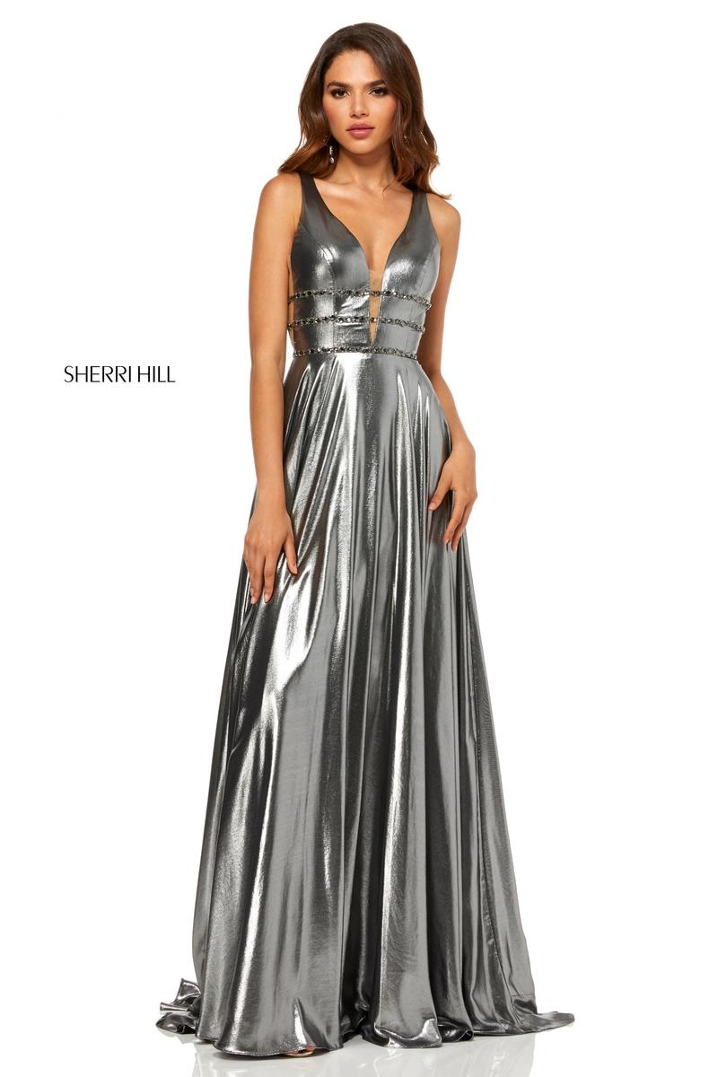 French Novelty Sherri Hill 52421 Shiny Metallic Prom Dress