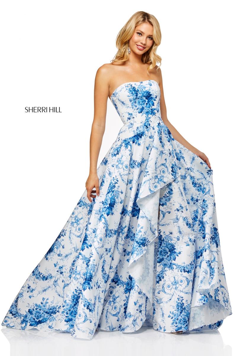 French Novelty Sherri Hill 52532 Floral Prom Dress with Ruffle
