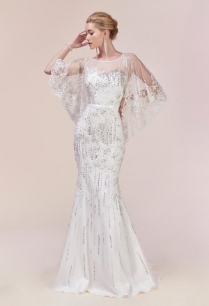 Andrea and Leo 5263 Sheer Lace Cape Gown
