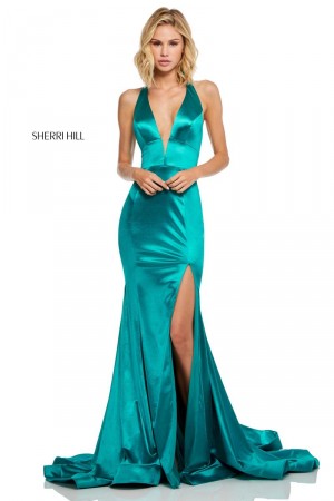 Size 4 Gold Sherri Hill 52702 Deep V Halter Prom Dress