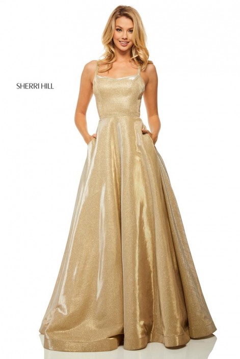 sherri hill gold prom dress