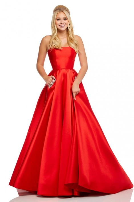 strapless prom dress with pockets