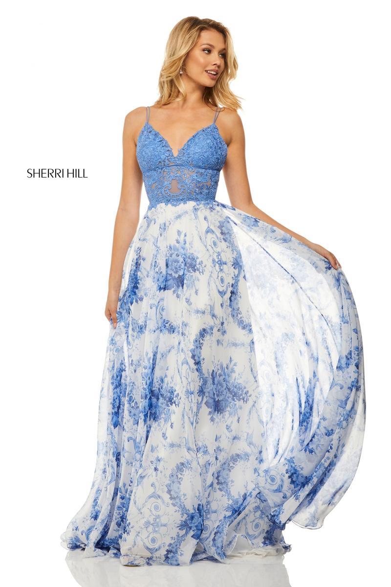 Sherri Hill Blue Floral Prom Dress Top ...