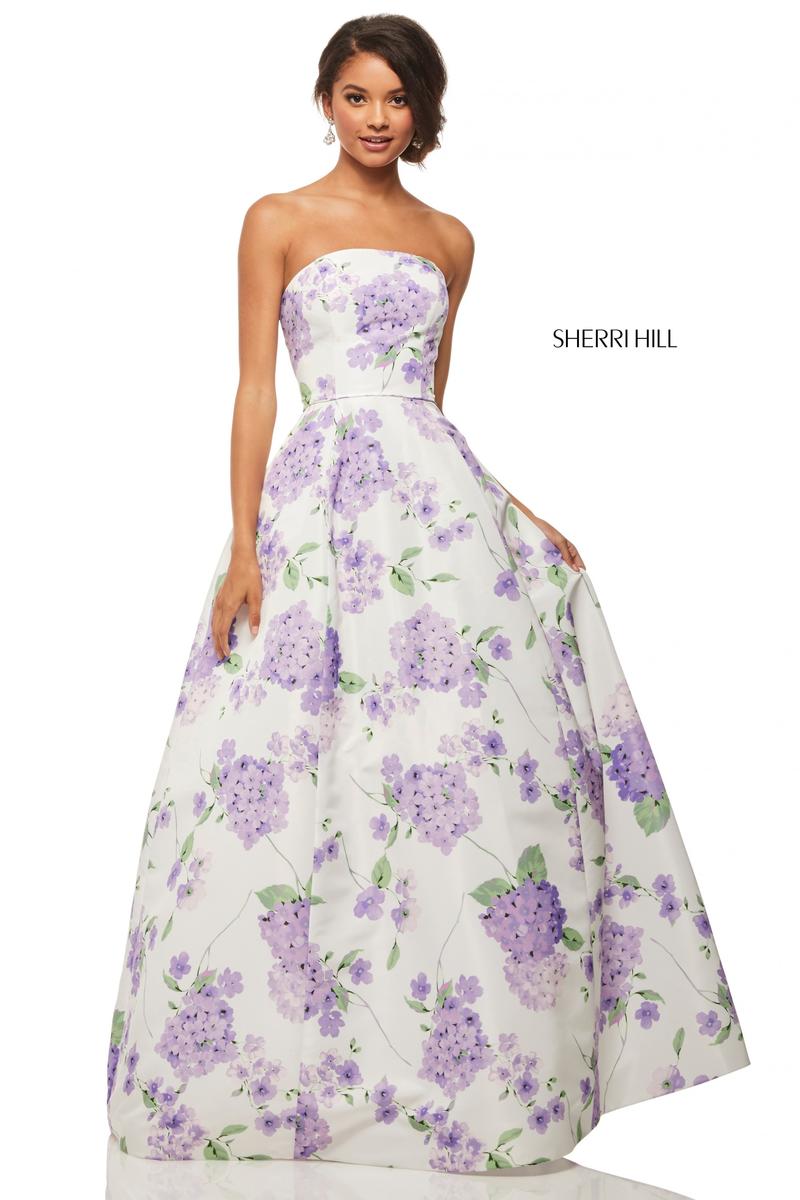 lavender floral prom dress