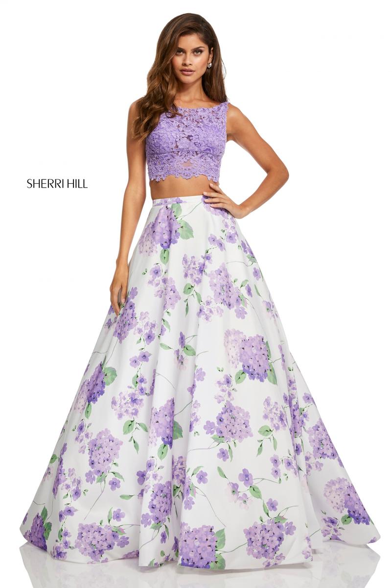 French Novelty Sherri Hill 52870 Tie Back 2 Piece Floral Prom Dress