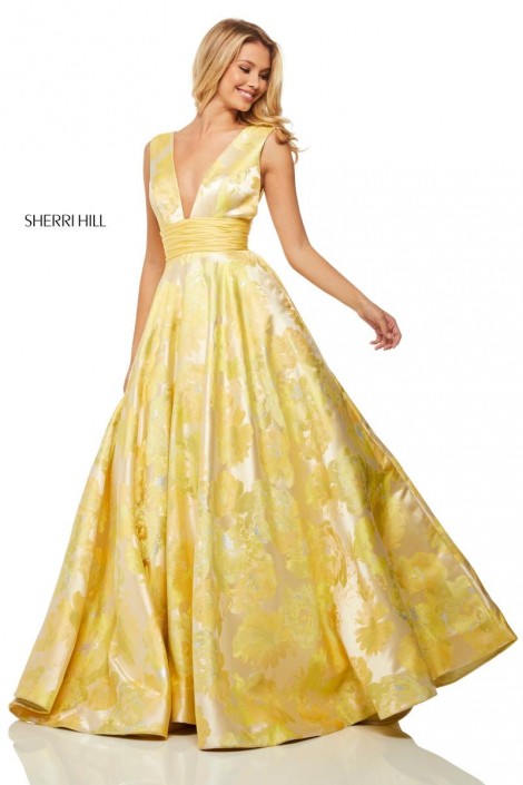 yellow floral formal dress