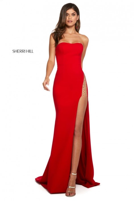red v neck formal dress