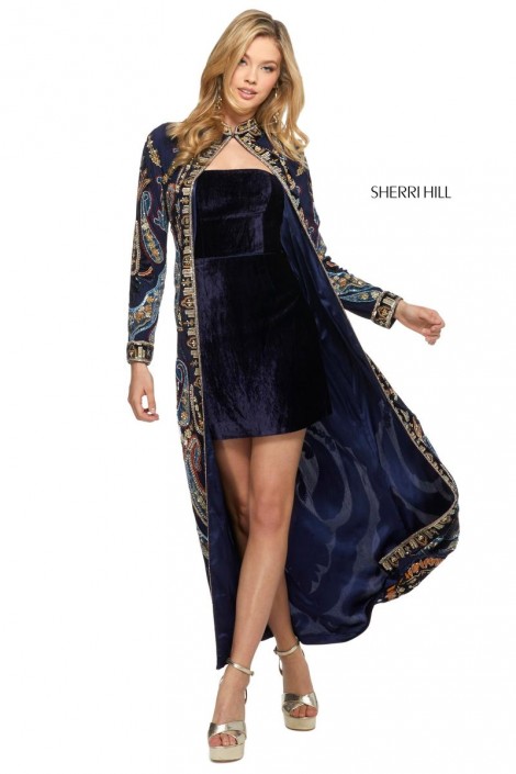 long jacket with short dress