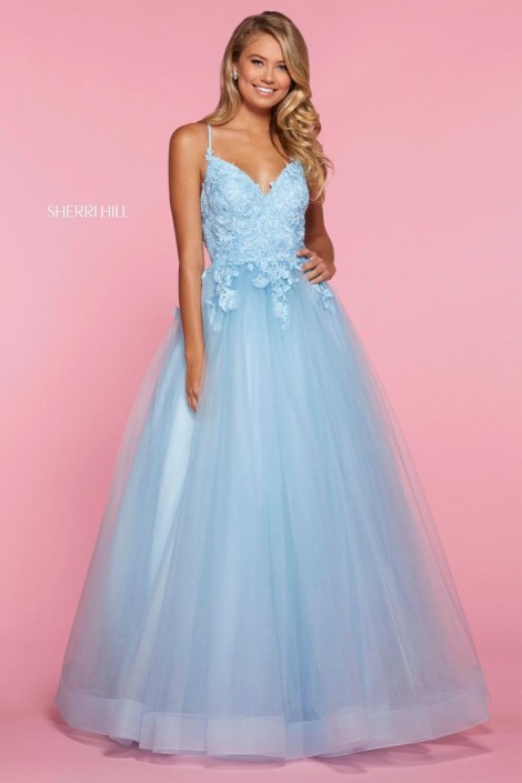light blue princess prom dress