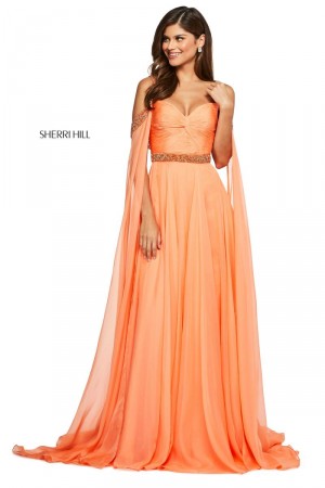 Size 2 Hot Pink Sherri Hill 53630 Cold Shoulder Gown with Cape