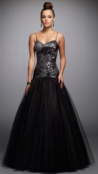 Black Label by Alyce Spaghetti Strap Tulle Ball Gown 5367: French Novelty