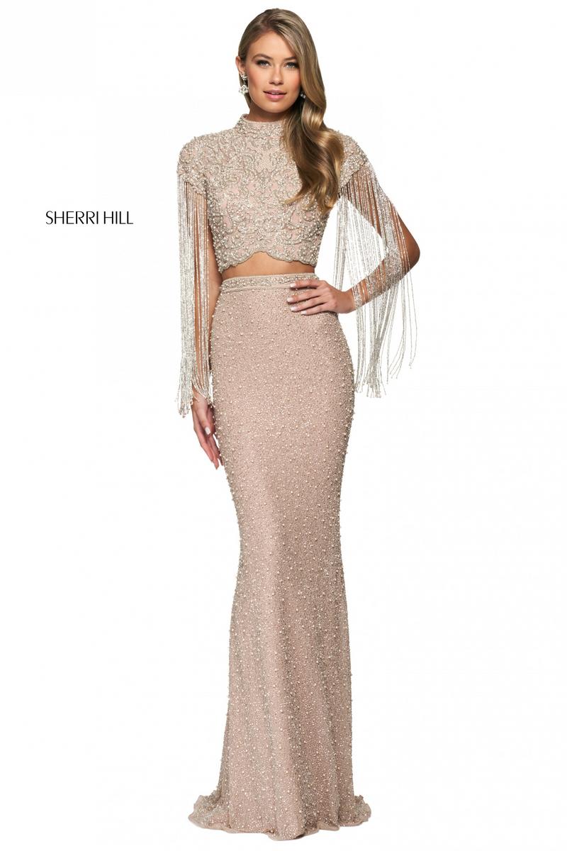 French Novelty Sherri Hill 54057 Beaded Fringe 2 Piece Gown