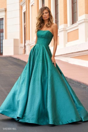 Sherri Hill 54325 Rhinestone Satin A-Line Gown