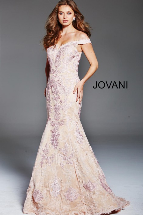 Jovani 54418 Off Shoulder Lace Mermaid Dress French Novelty