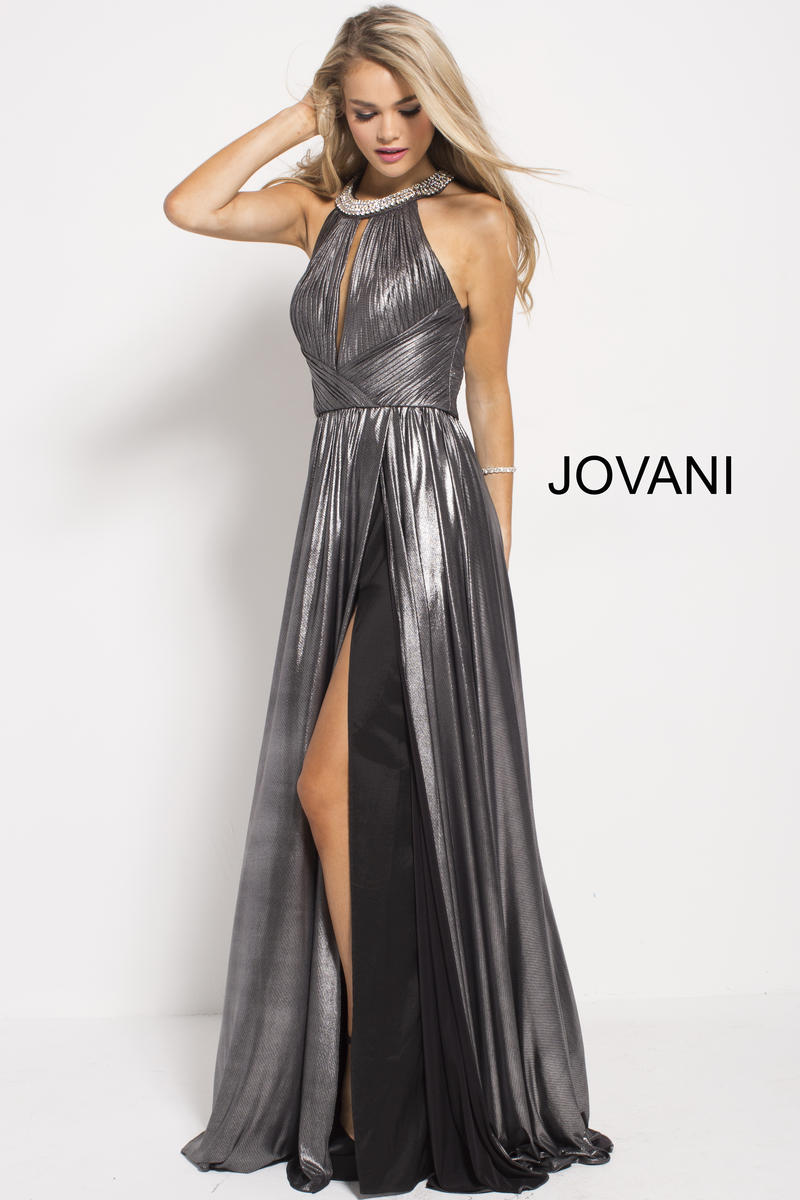 jovani sleeveless ruched evening gown