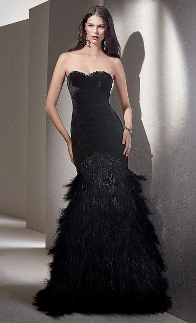 evening dress with feathers
