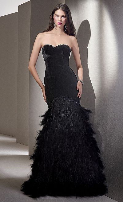 Alyce Black Label Velvet and Feather  Evening  Dress  5473 