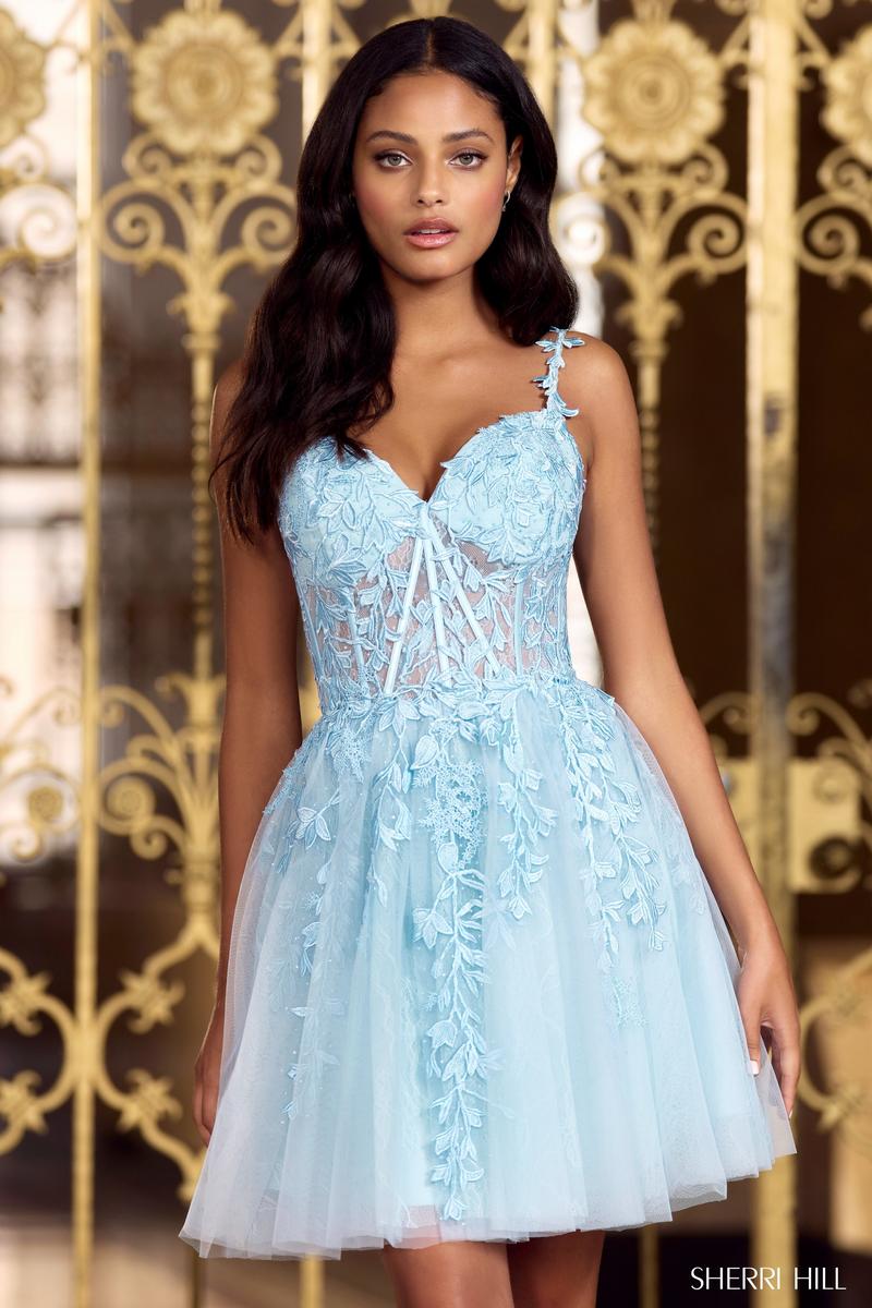 French Novelty: Sherri Hill 55107 Sheer Corset Short Dress