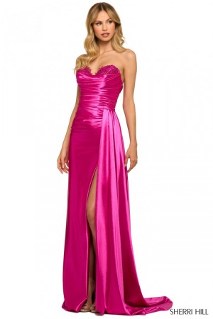 Size 14 Gold Sherri Hill 55230 Sleek Ruched Prom Gown