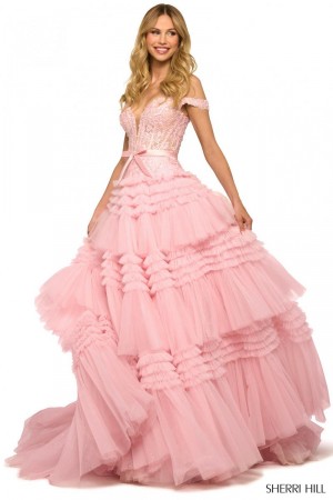 Sherri Hill 55309 Off Shoulder Tiered Ruffle Gown