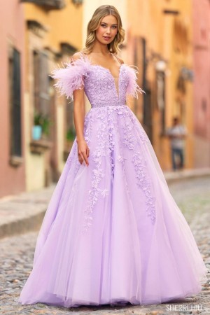 Sherri Hill 55329 Feminine Ball Gown with Feathers