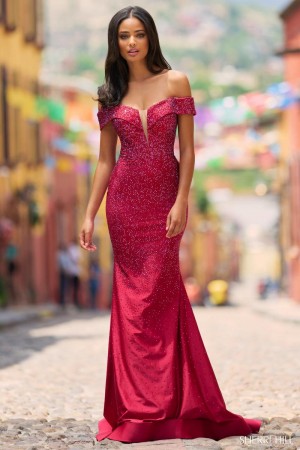 Sherri Hill 55338 Off Shoulder Sparkling Stone Gown