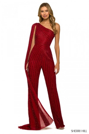Sherri Hill 55364 One Shoulder Beaded Jumpsuit