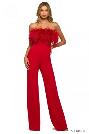 Sherri Hill 55382 Sassy Feather Neck Jumpsuit