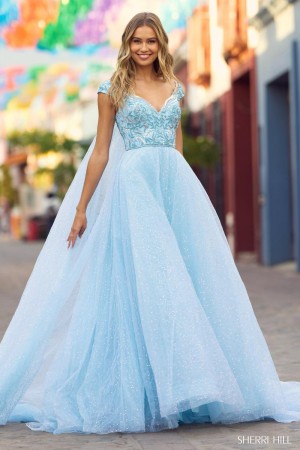 Sherri Hill 55451 Sheer Back Cape Ball Gown