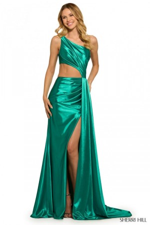 Sherri Hill 55537 One Shoulder Cutout Gown with Sash