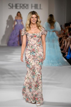 Sherri Hill 55617 Beaded Floral Fitted Gown
