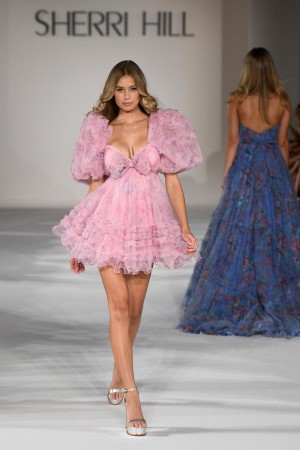 Sherri Hill 55621 Floral Ruffle Babydoll Short Dress