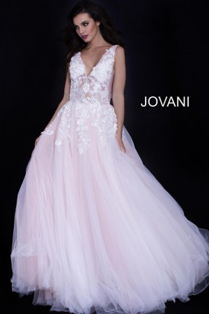 Jovani 55634 Off White Sheer Gown with Flowers