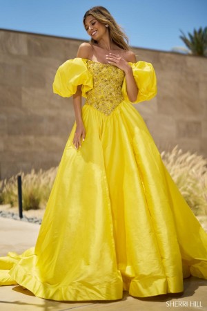 Sherri Hill 55641 Puff Sleeve Beaded Pageant Gown