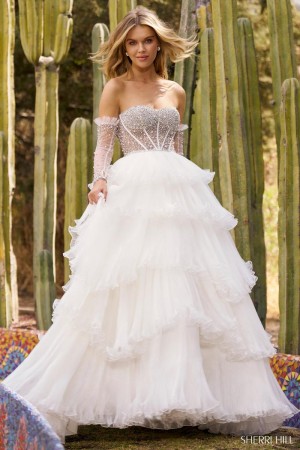 Sherri Hill 55648 Sheer Corset Ruffle Ball Gown
