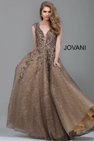 Jovani 55877 Glistening Embroidered Lace Gown