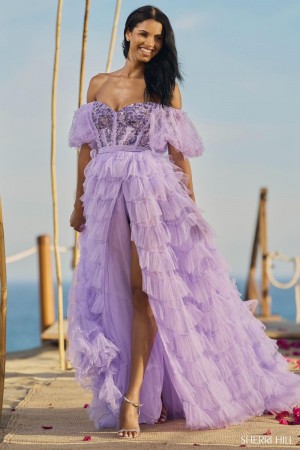 Sherri Hill 55949 Beaded Corset Gown with Ruffle Tiered Skirt