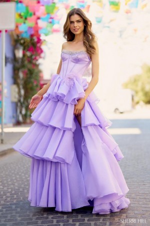 Sherri Hill 55957 Ruffle Tiered Gown with Slit