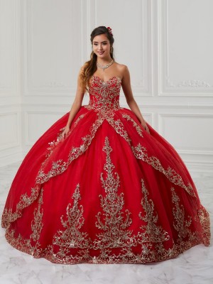 Size 10 Red/Gold Wu Fiesta 56426 Regal Quinceanera Dress
