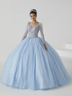 Wu Fiesta 56434 Sheer Long Sleeve Quinceanera Dress