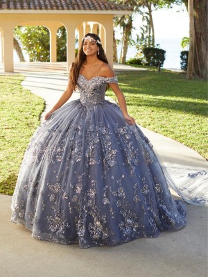 Wu Fiesta 56479 Fairytale Quinceanera Dress with Train Overlay