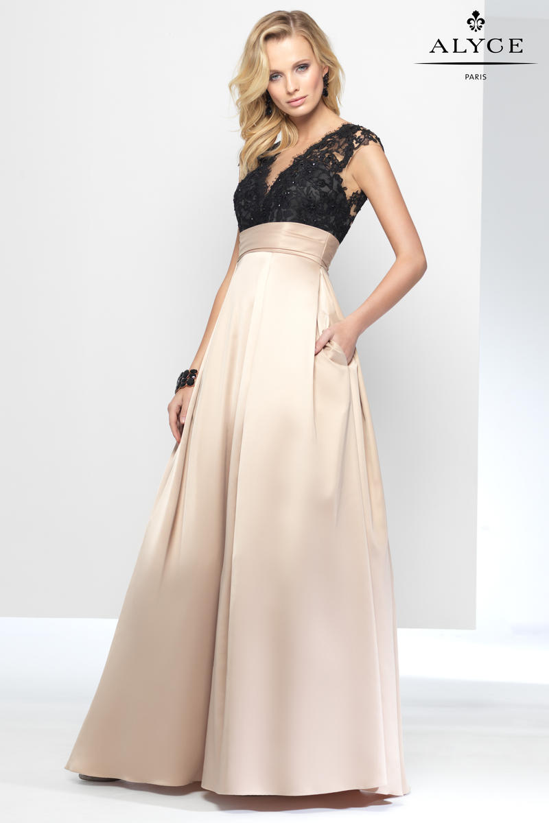 Alyce Paris Black Label  5823 Princess Satin Gown with Lace 