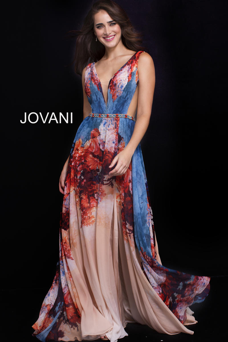 French Novelty: Jovani 59406 Print Chiffon Evening Gown